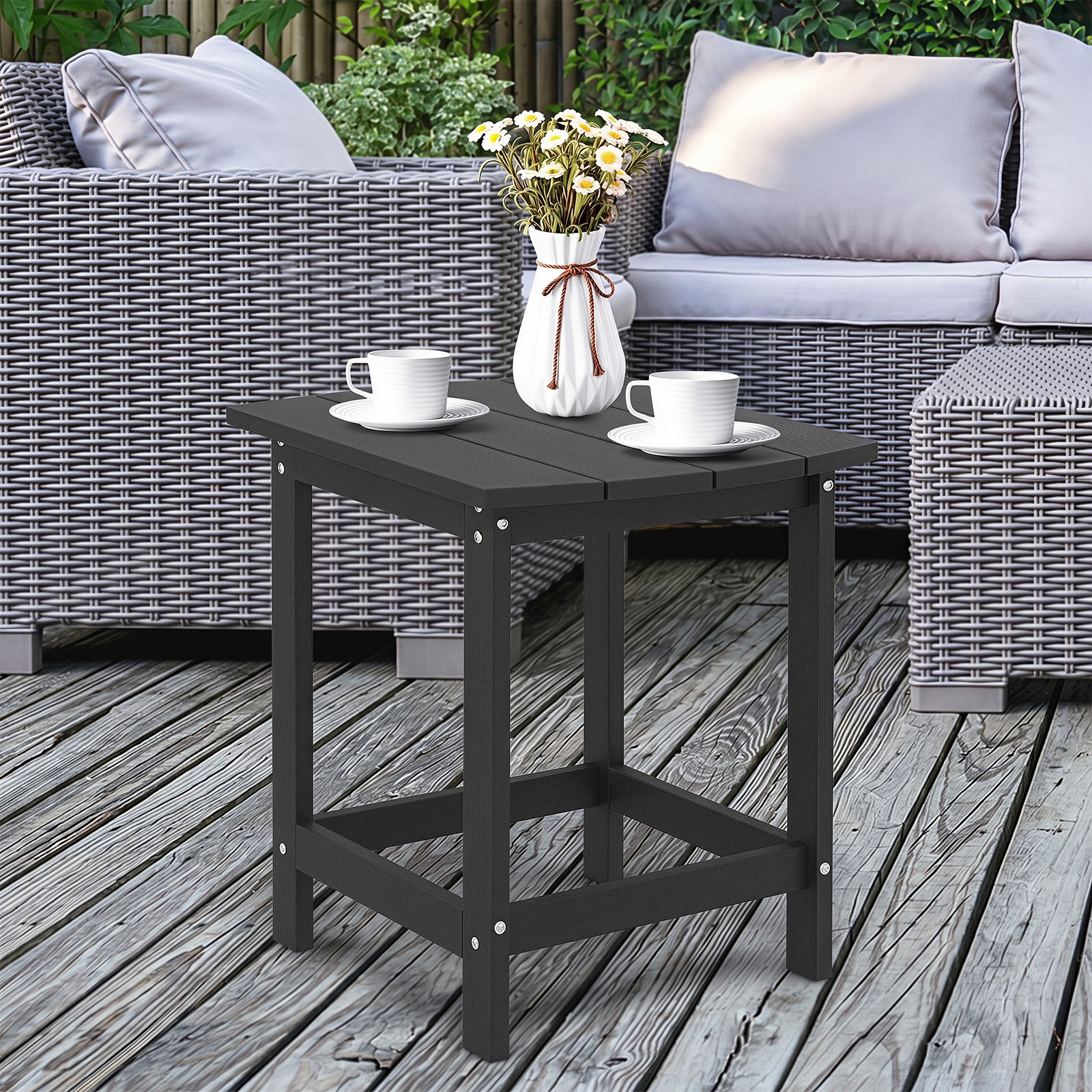 18″ Patio Adirondack Side Table, Weather Resistant, HDPE for Garden, Black