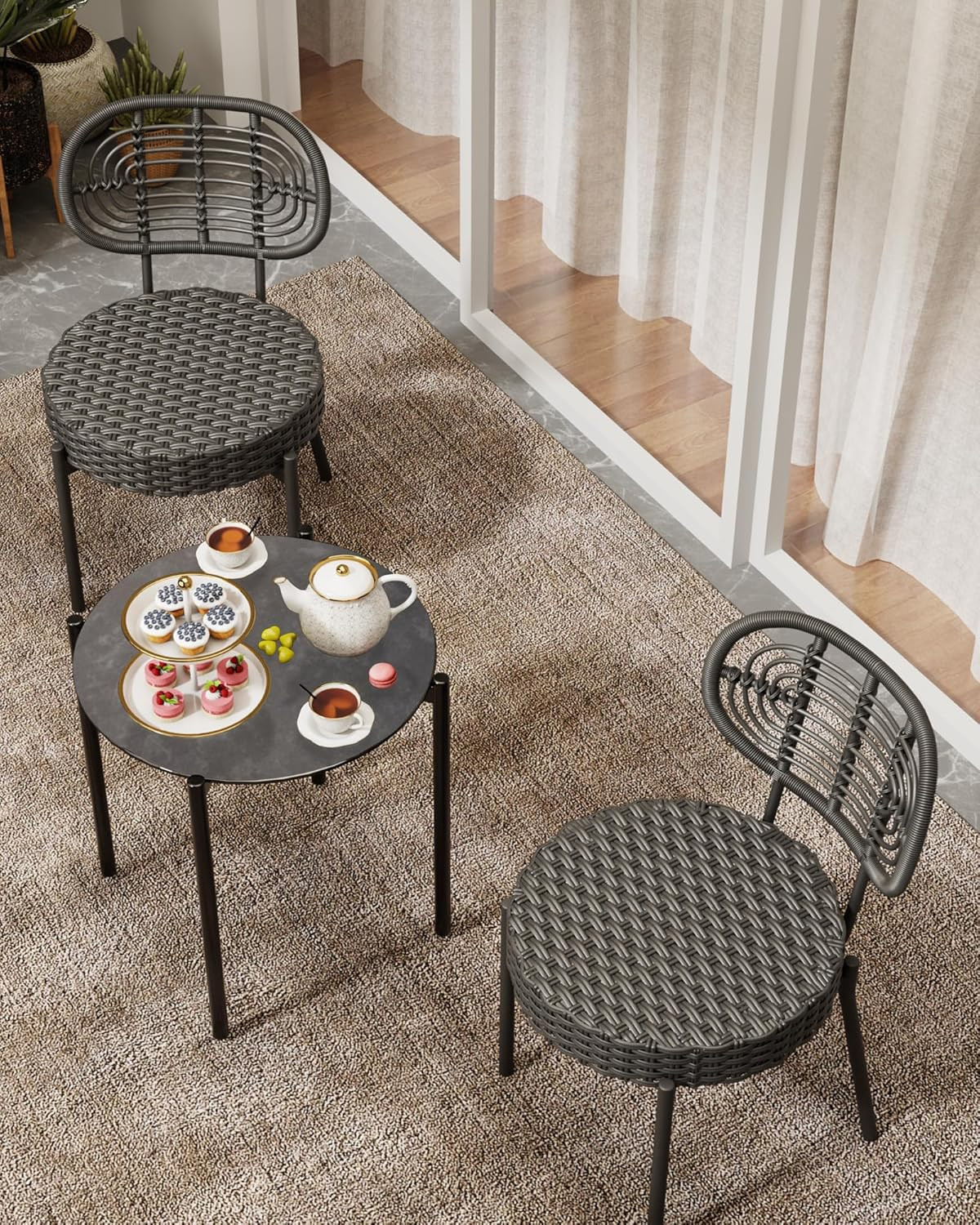Chic 3-Piece Wicker Patio Bistro Set with Glass Table & Rattan Chairs