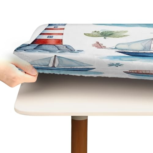 Fitted Square Table Cover with 34″ x 34″ (Square) Nautical Sailing Lighthouse