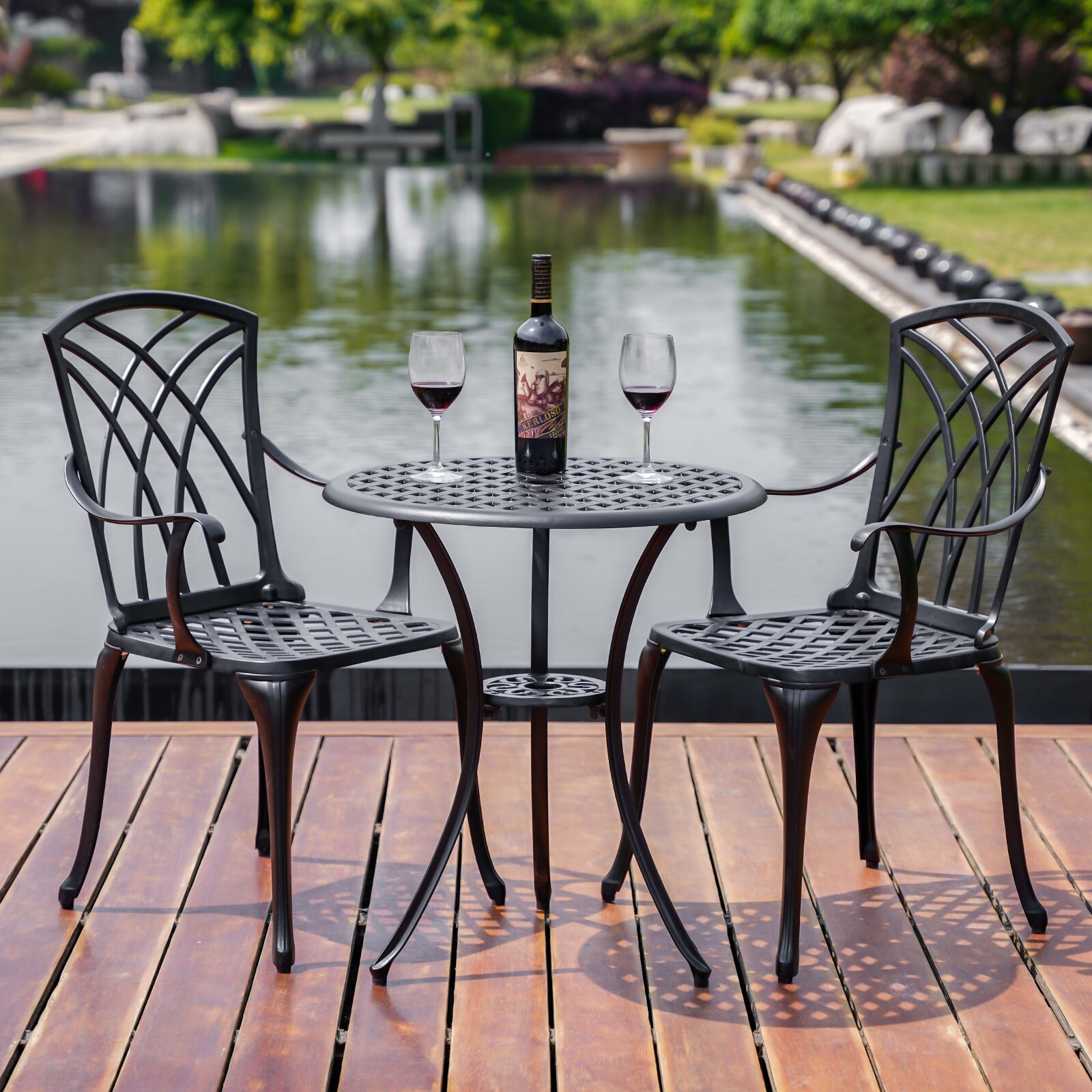 3 PCS Outdoor Cast Aluminum Bistro Sets All Weather Patio bistro Table and Chair