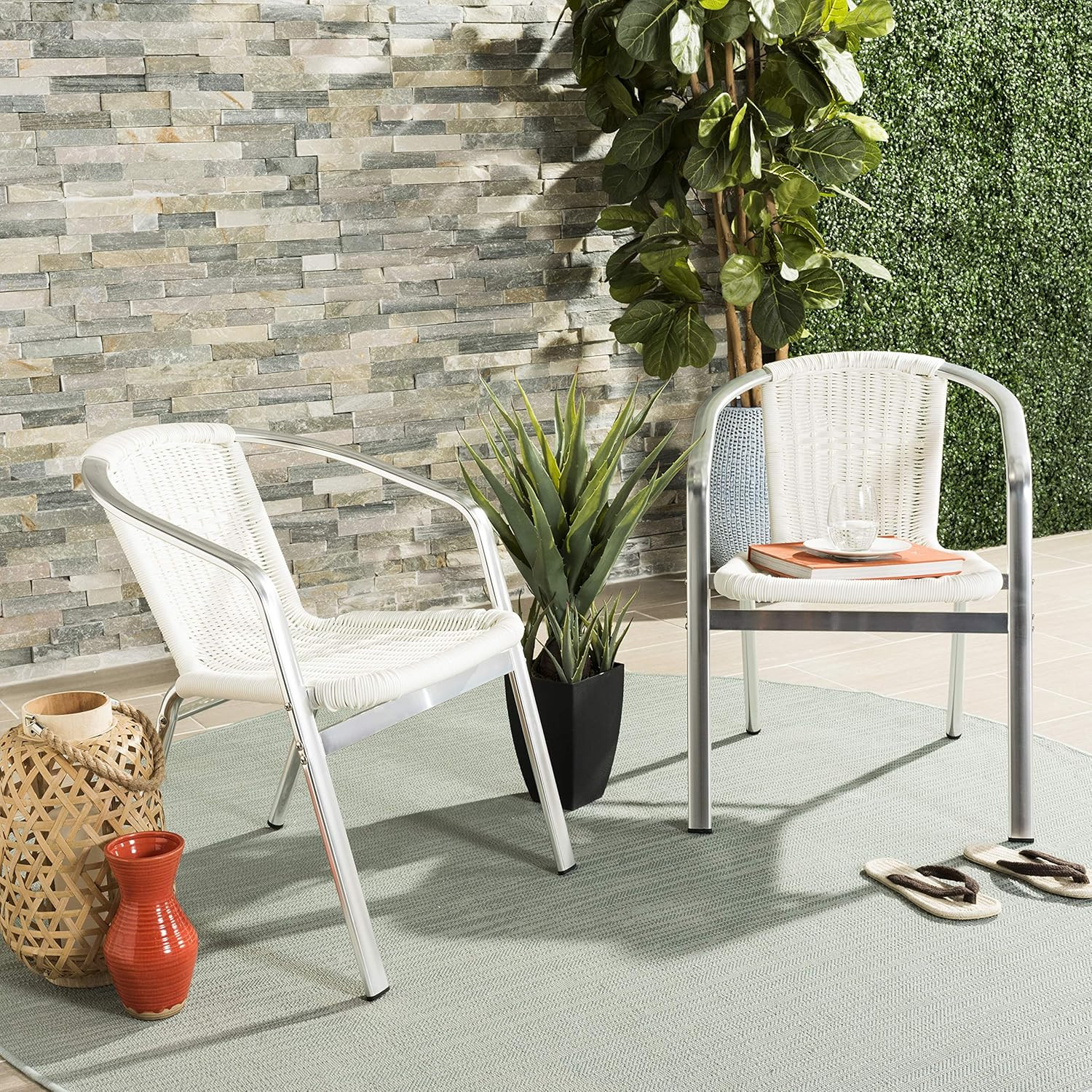 Outdoor Patio Furniture Collection Wrangell White Stacking Armchair Set of 2, Fu
