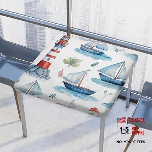 Fitted Square Table Cover with 34″ x 34″ (Square) Nautical Sailing Lighthouse