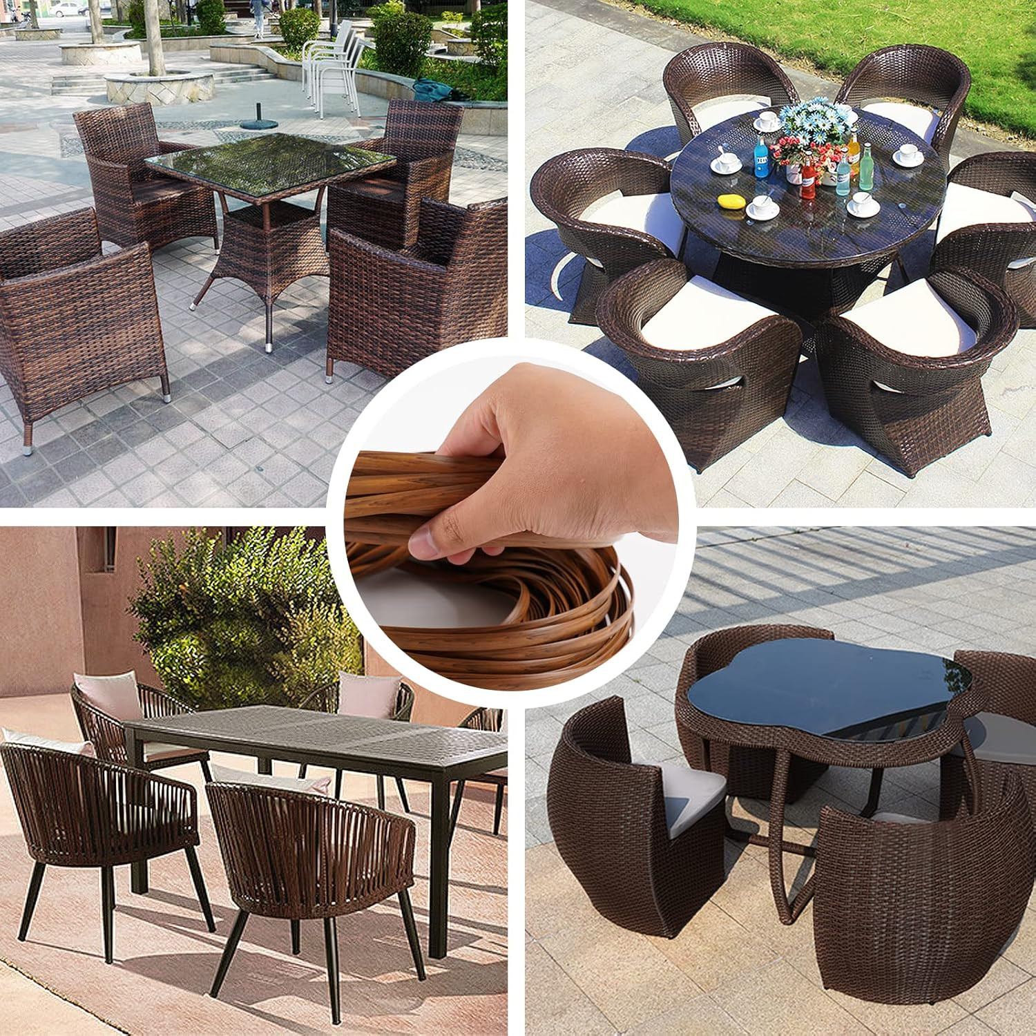 32m/105ft 8mm Dark Wood Grain Brown Wicker Repair Kit, PE Rattan Repair Kit f…