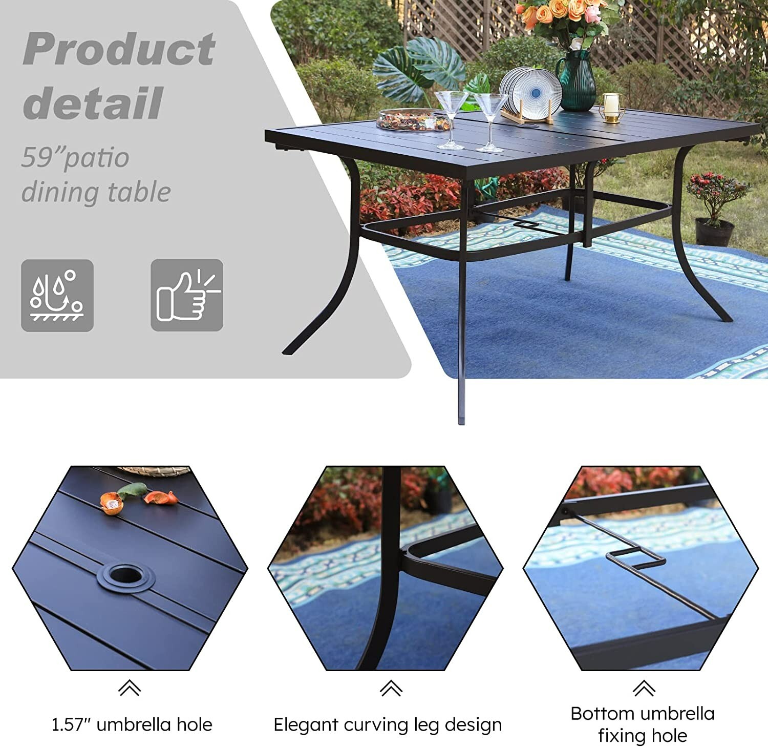 7 Piece Outdoor Patio Dining Set Fixed Chairs & Metal Table Heavy Duty for Lawn