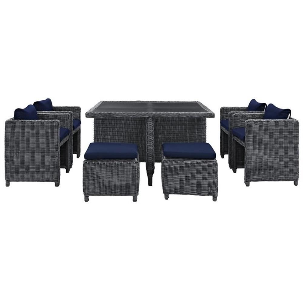 Modway Summon 9-Piece Aluminum and Rattan Patio Dining Set in Canvas/Navy