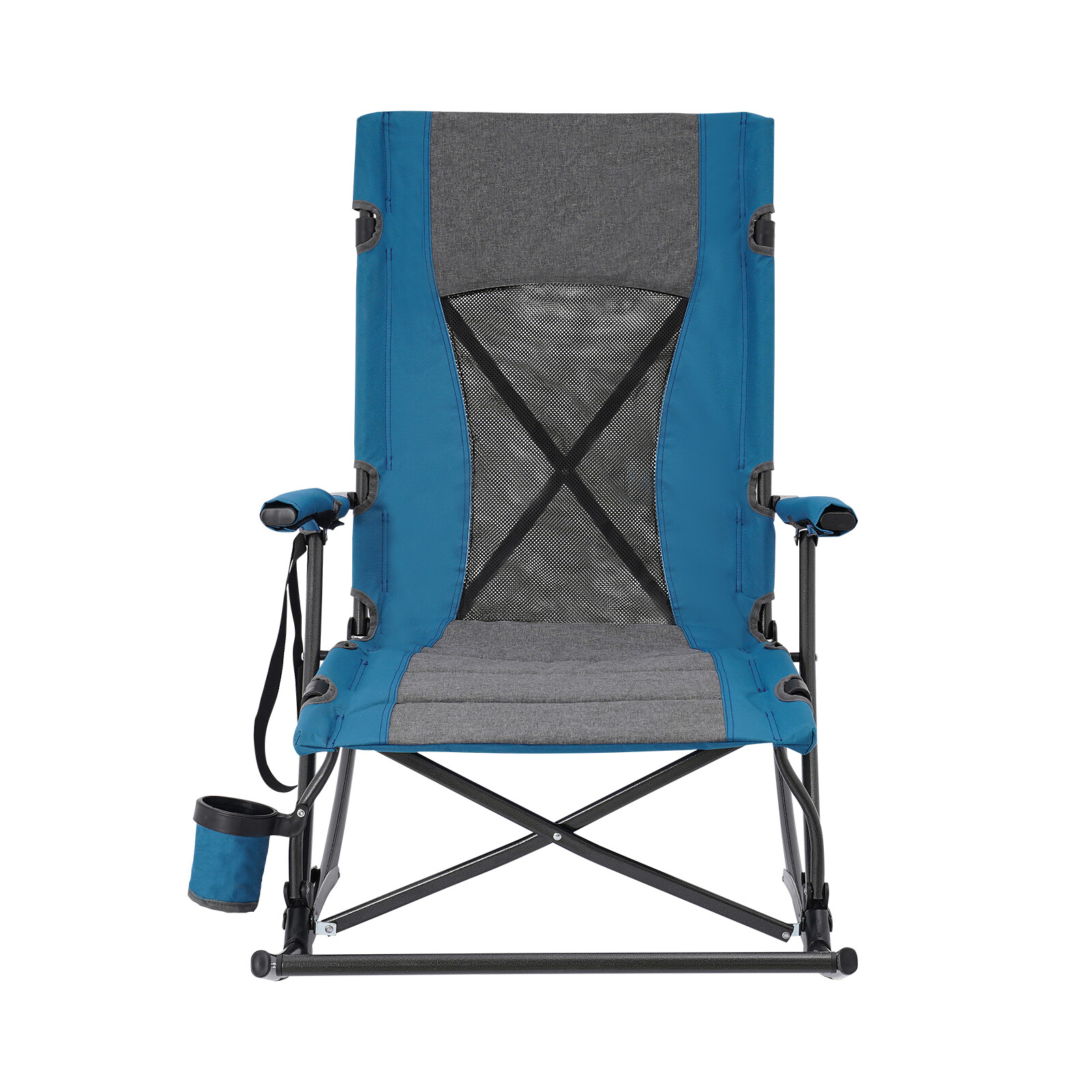 Folding Rocking Camping Chair Steel Frame Oxford Mesh Back Cup Holder 330 lb