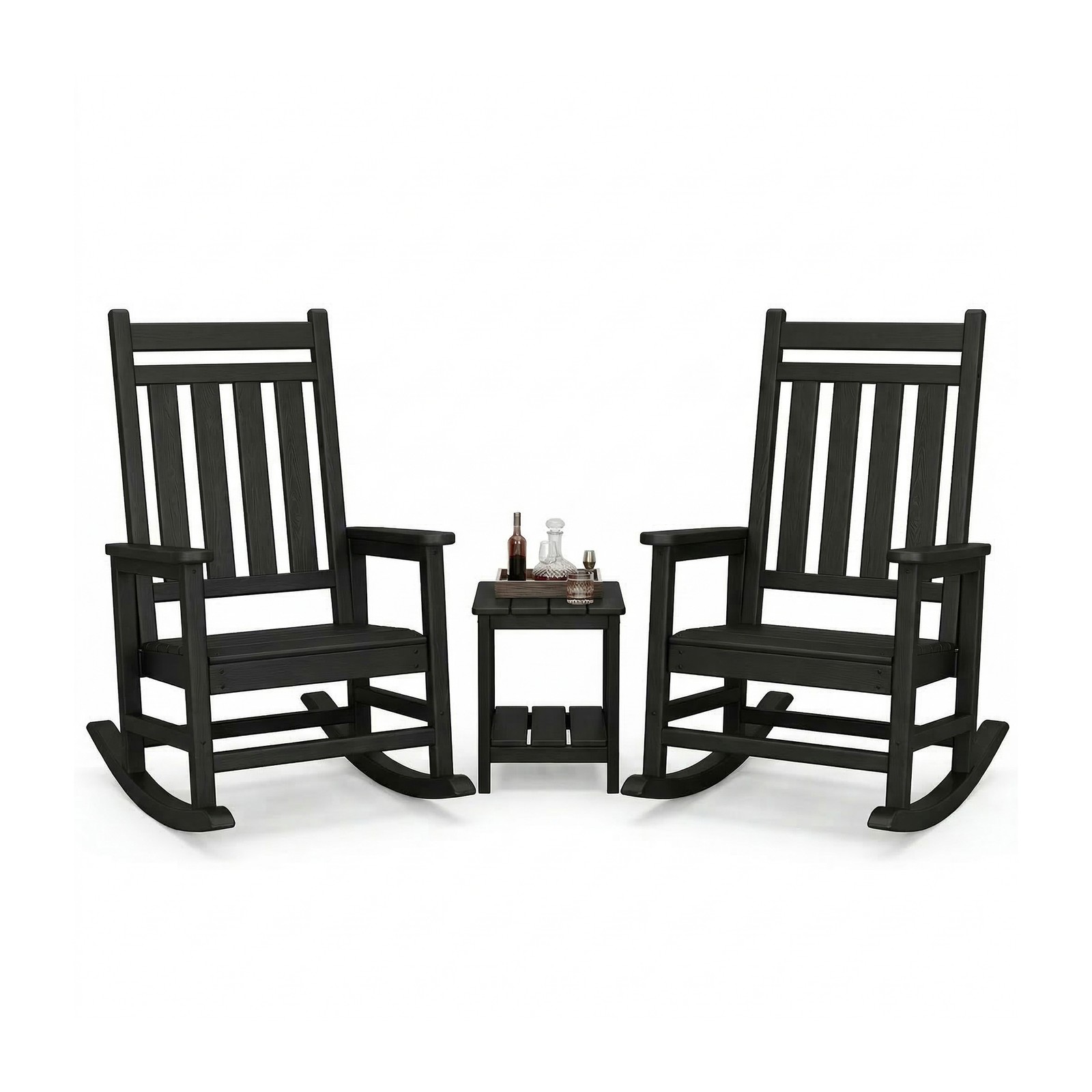 3 Pieces Outdoor Rocking Chair and Table All Weather Resistant Garden Furniture