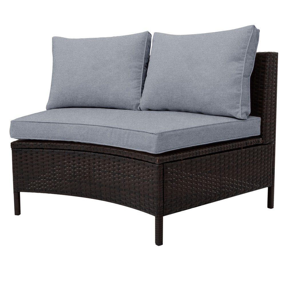 5-Piece All-Weather PE Rattan Patio Sectional Sofa Set w/ Table & Cushions, Grey