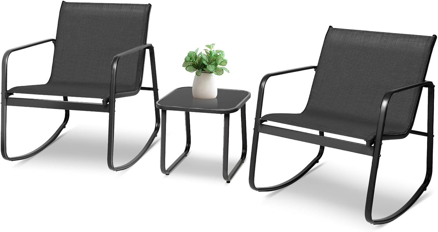 3 Pieces Patio Furniture Set Outdoor Conversation Furniture 2 Chairs with Glass