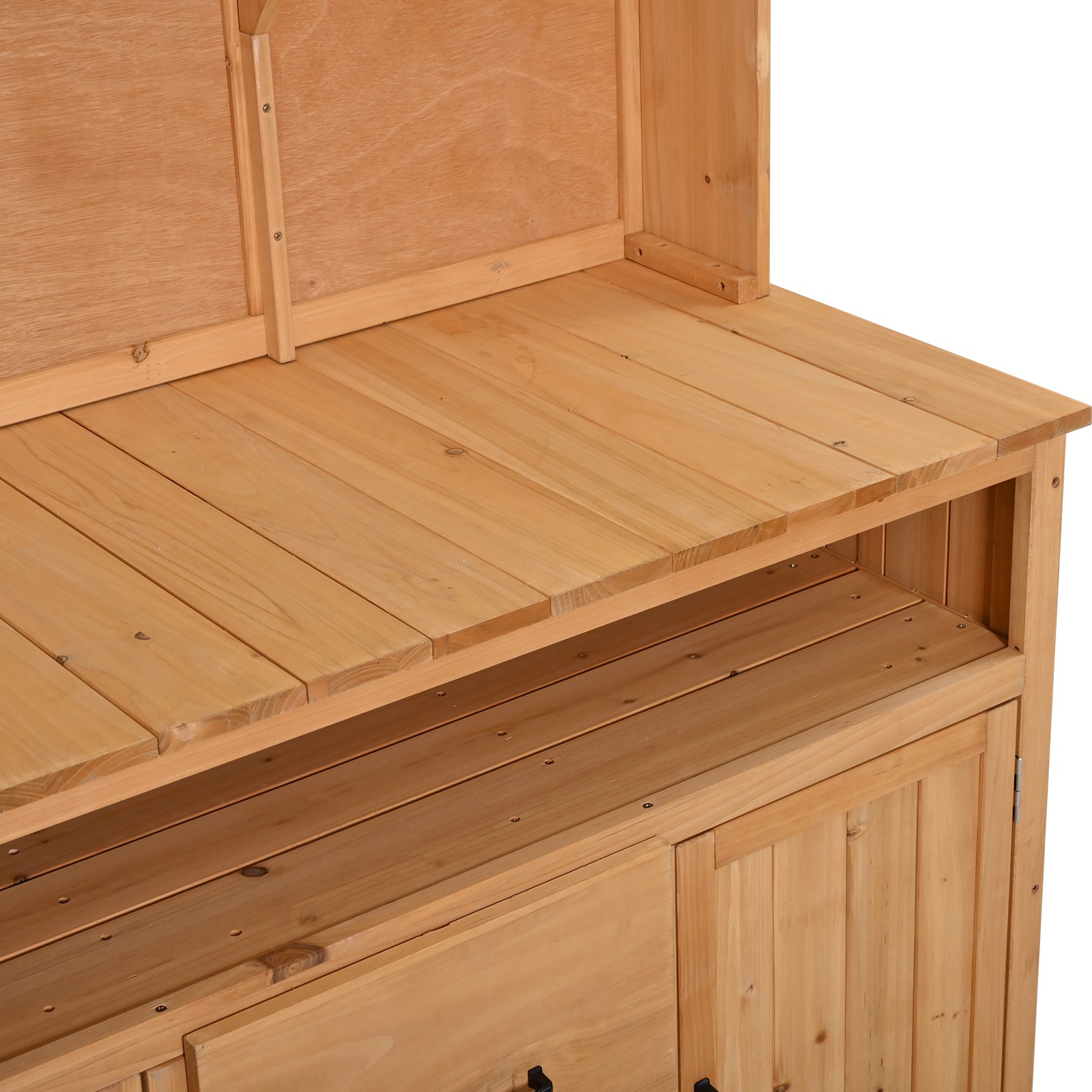 Large Fir Wood Potting Bench with Hutch, Cabinets & Drawers, 45.3″L
