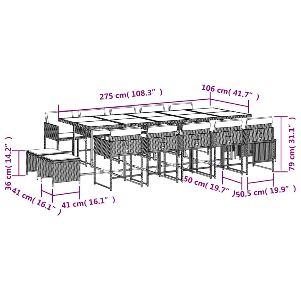 Garden Dining Set Black, Cream White PE Rattan Large vidaXL