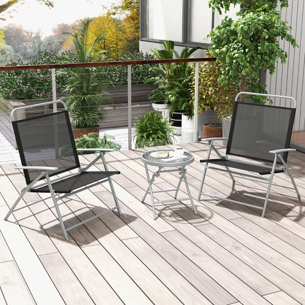 Folding 3-Pc Outdoor Set: Heavy-Duty Chairs (330lb) + 18in Glass Coffee Table
