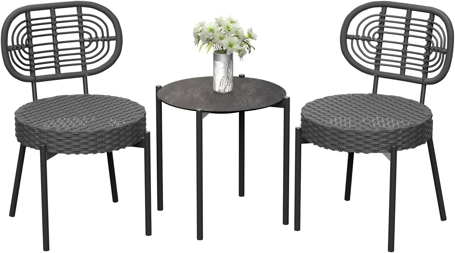 Chic 3-Piece Wicker Patio Bistro Set with Glass Table & Rattan Chairs