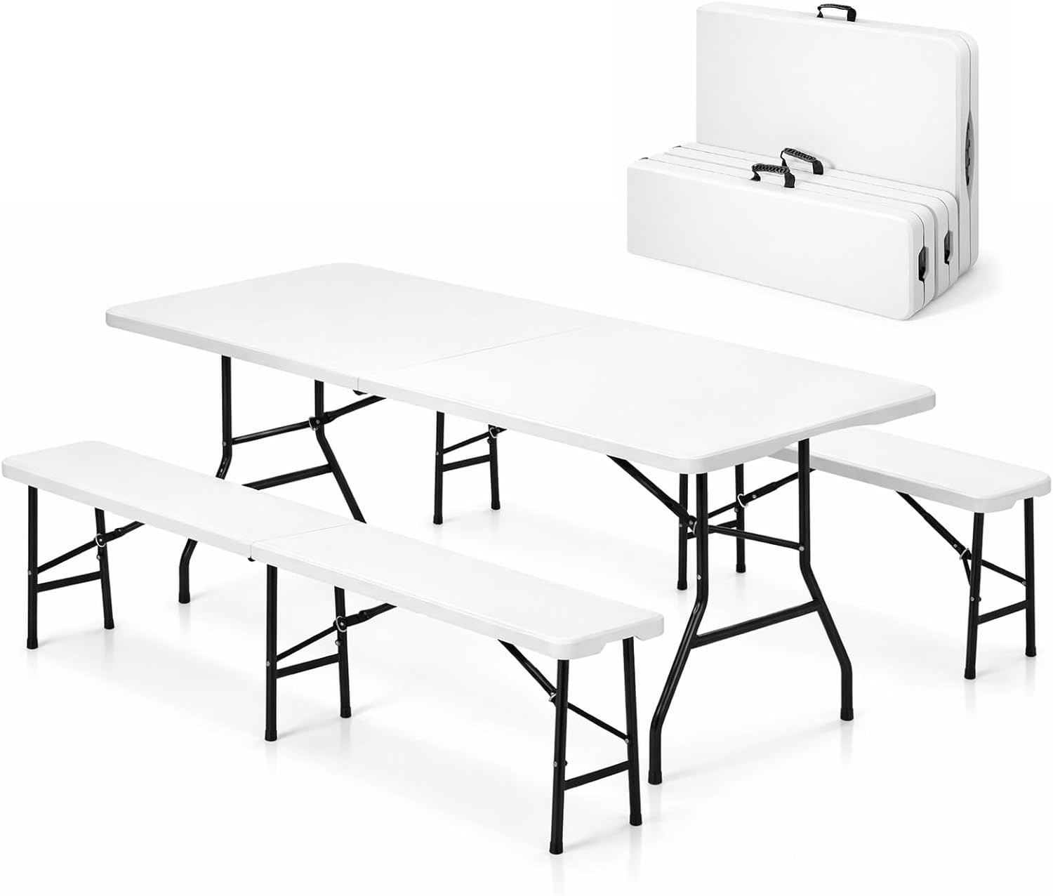 6 Feet Picnic Table Set with 2 Benches | 6Ft Folding Camping Table Chair Set for