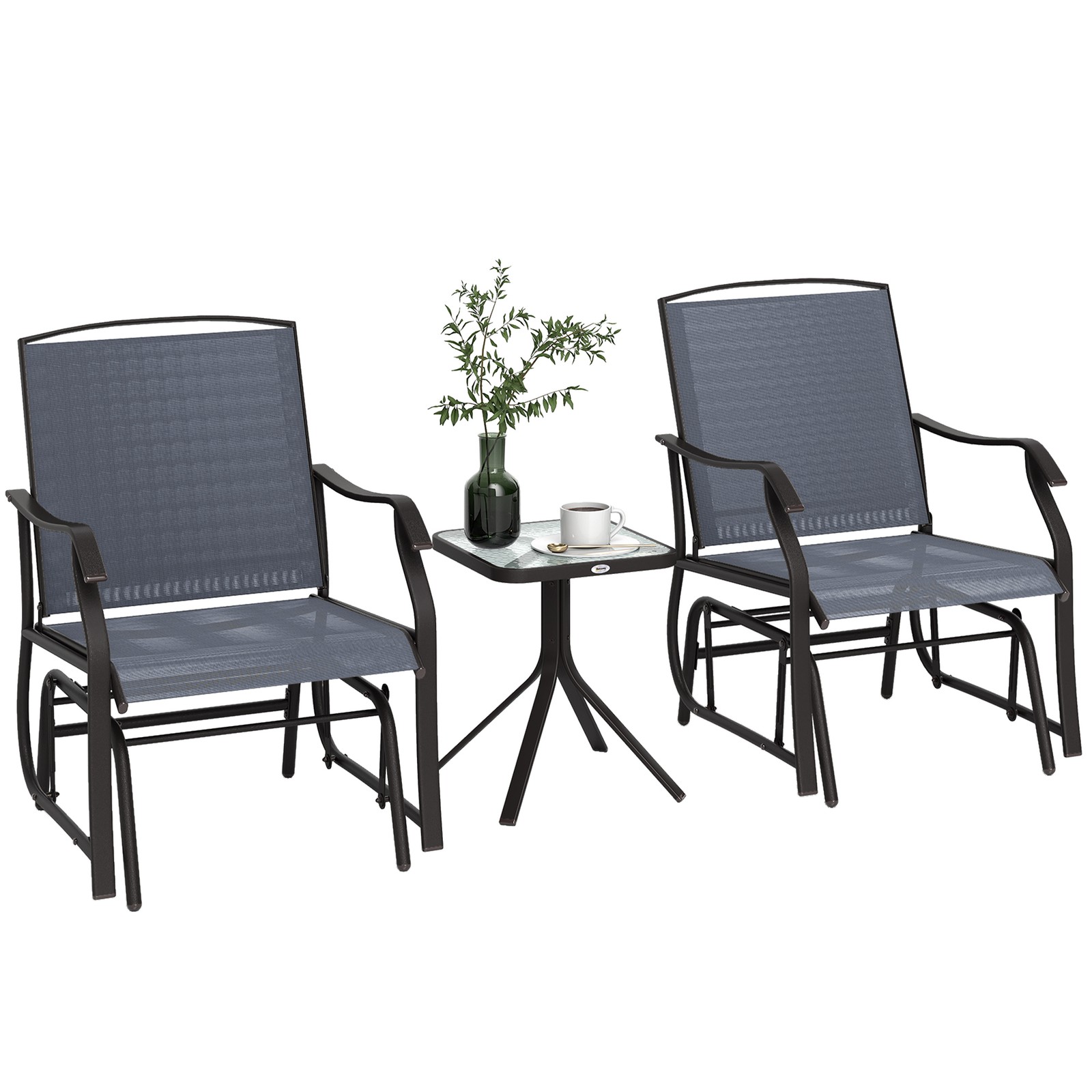 Patio Rocking Chairs Balcony Set Includes Two Gliders and A Matching Table