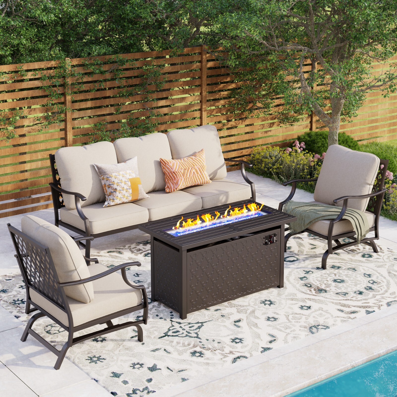 Fireplace Fire Pit Table Patio Heater Fire Set Outdoor Conversation Sofa Set