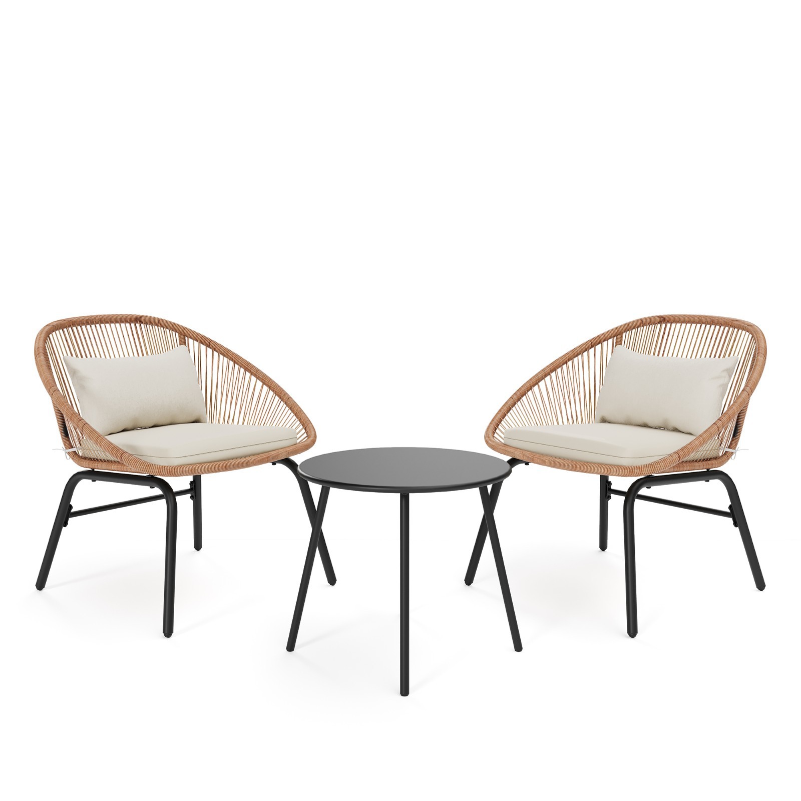 LAUSAINT HOME 3 Piece Bistro Set – Wicker Furniture wih 2 Wide Chairs and Table