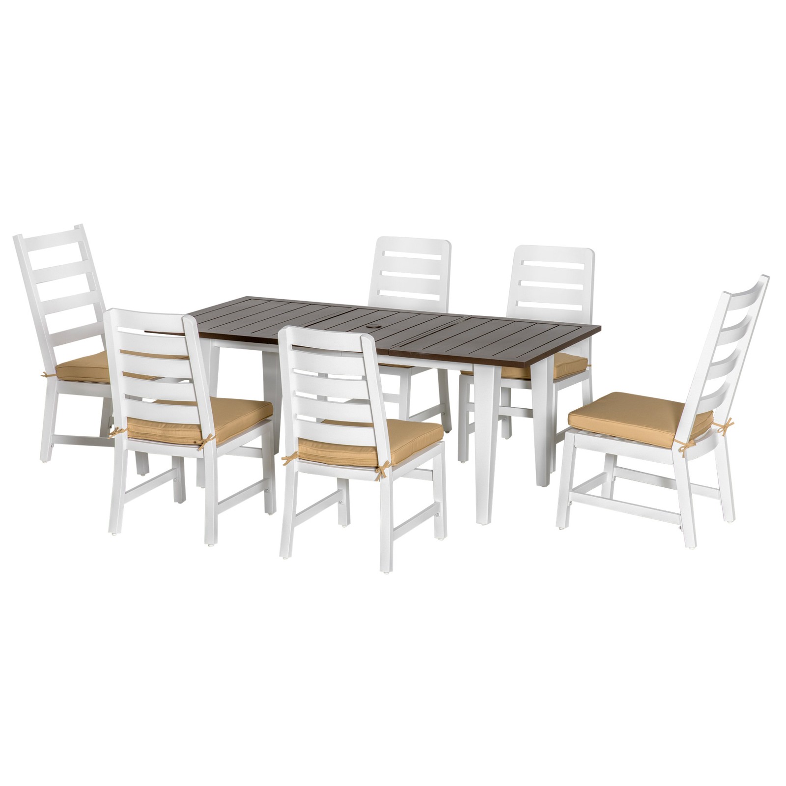 7 PC Aluminium Outdoor Dining Furniture Set Seat Cushion,with Umbrella Hole