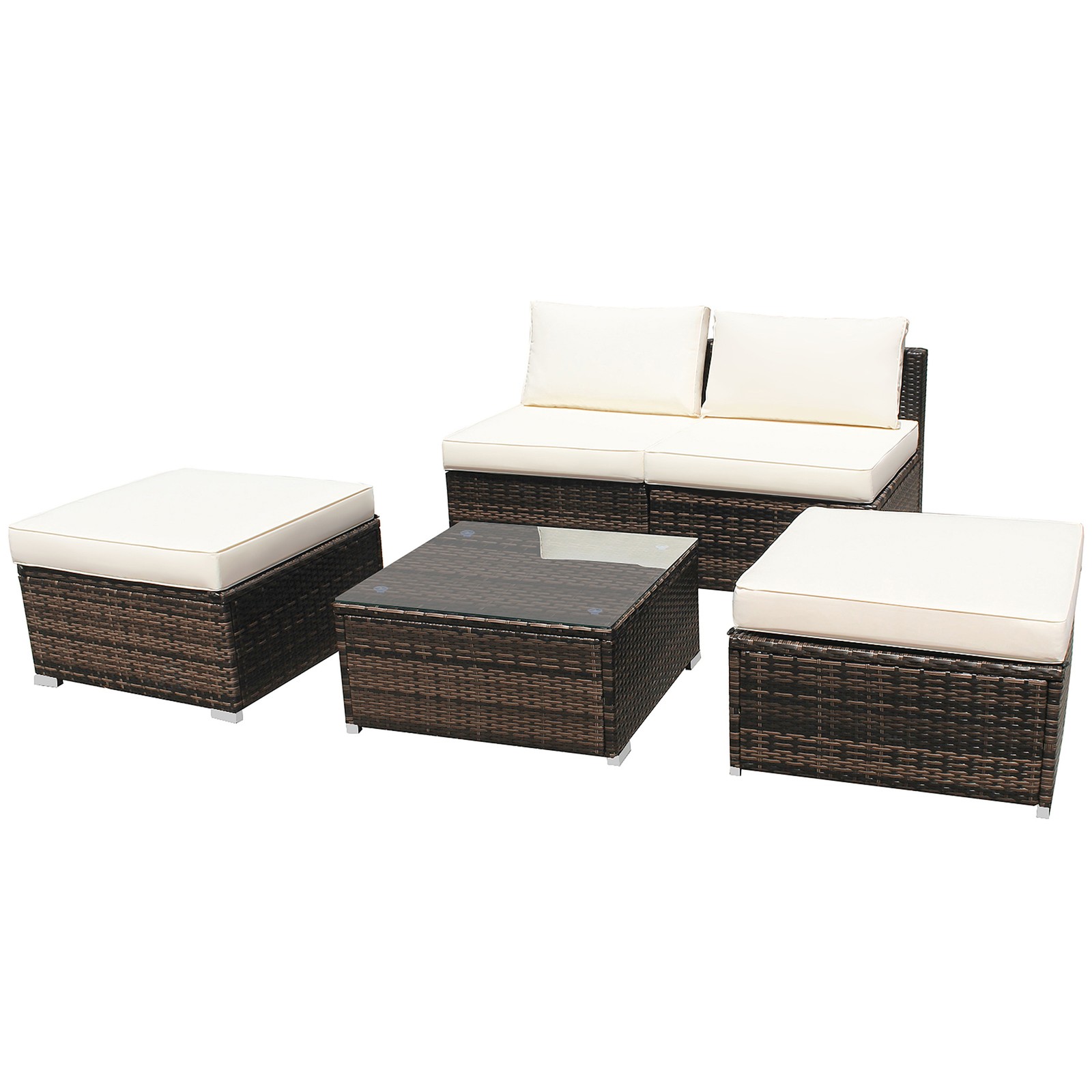 5PCS Outdoor Furniture Set Patio Rattan Armless Chair & Ottoman w/ Cushion