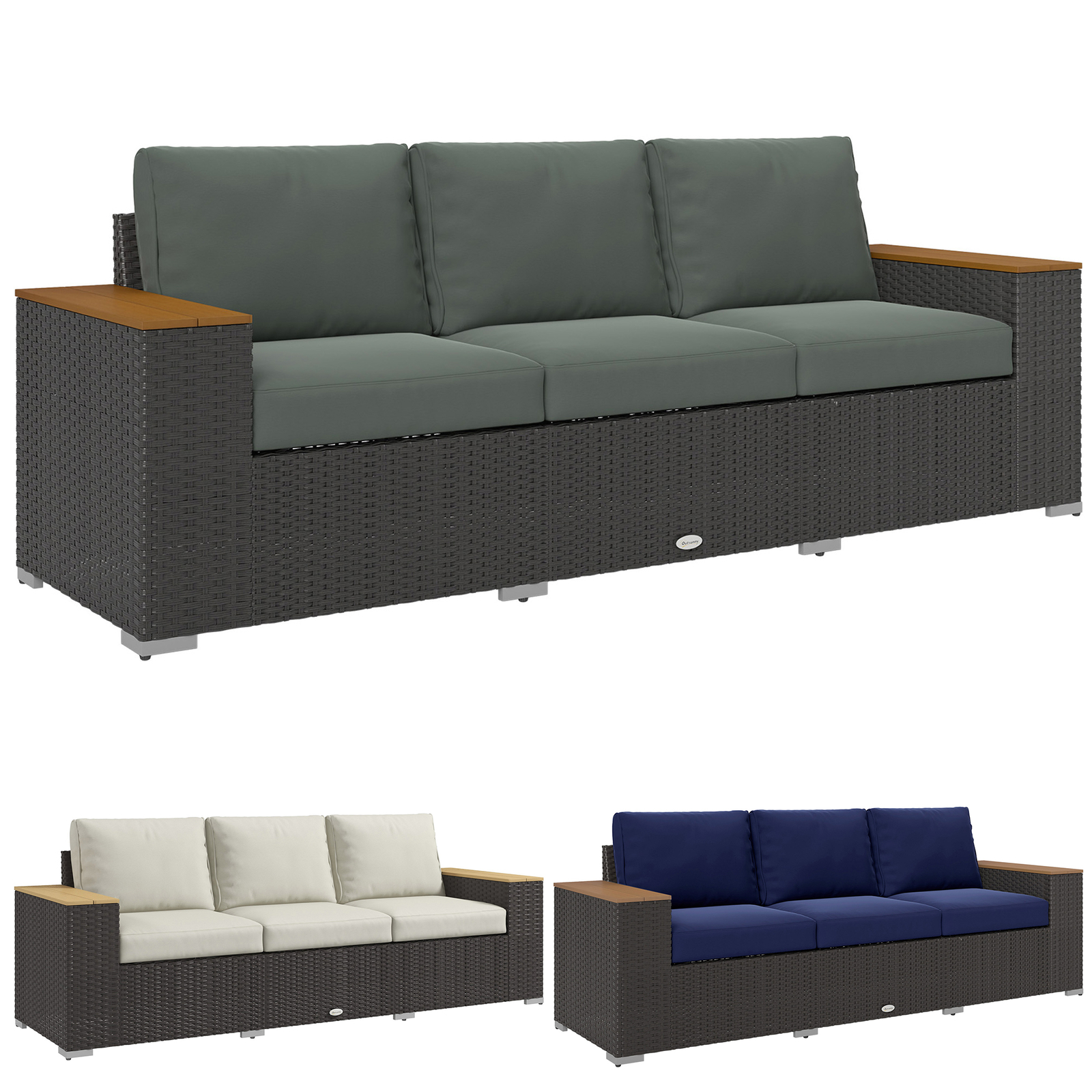 Outsunny 3-Seater Outdoor Sofa w/ Thick Cushions, Patio Couch