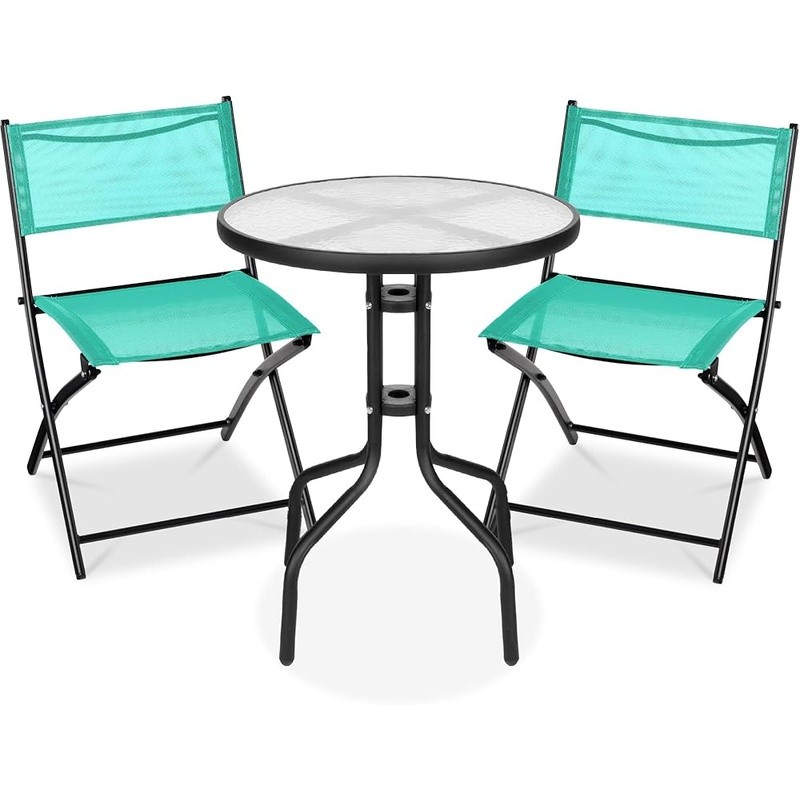 Lightweight Foldable Chairs W/ Glass Table Durable Outdoor 3-Piece Set New