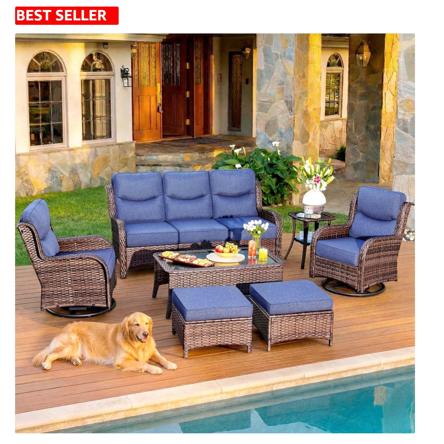 Senior-Friendly 7-Piece Patio Set with Deep Cushions & Weather-Resistant Design