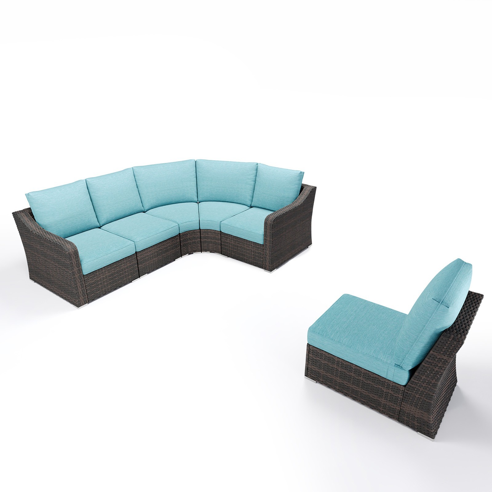 Patio Furniture Set 6 PCS L-Shaped Modular Sectional Wicker Couch w/ Cushions