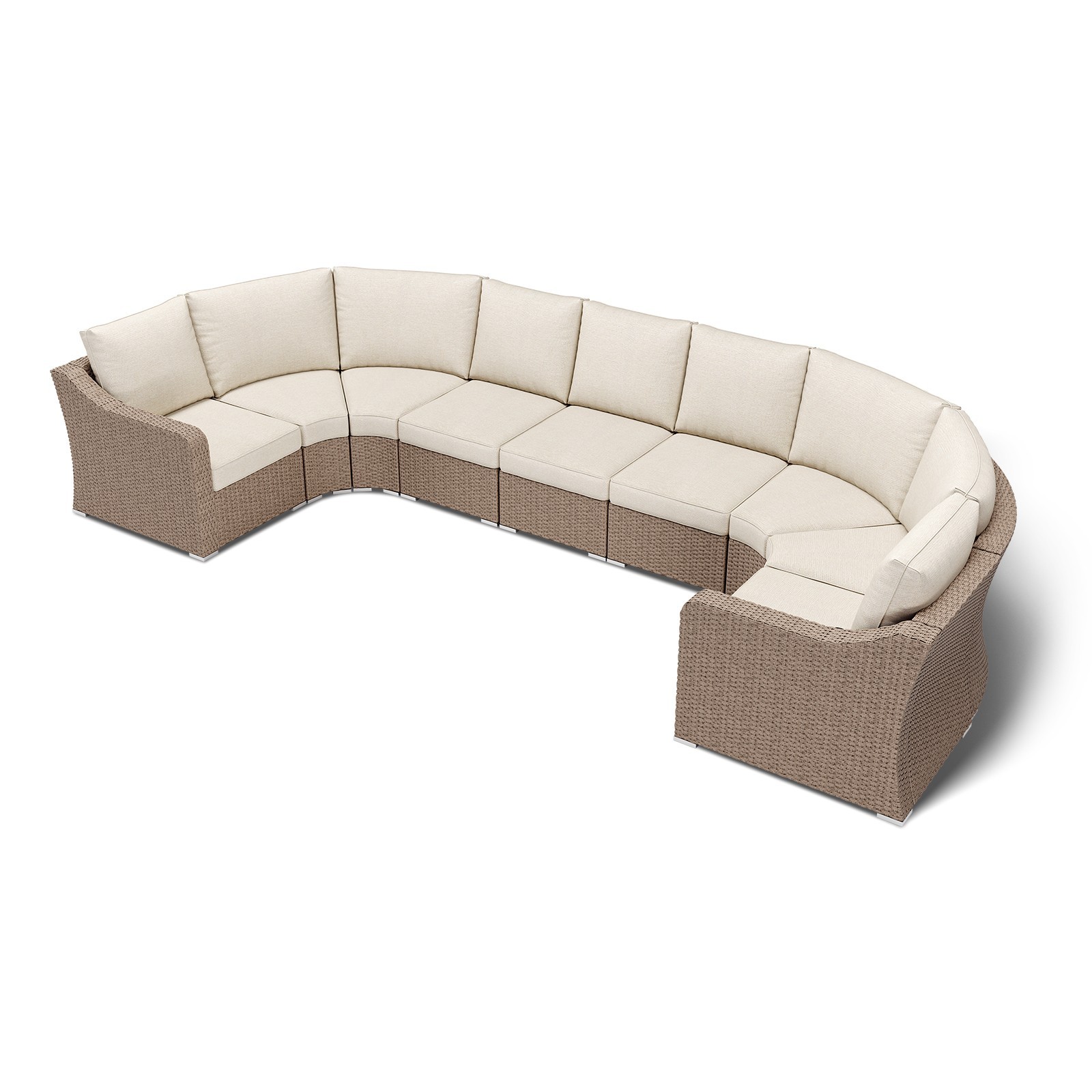 Half-Moon Patio Furniture Set U-Modular Sectional Wicker Sofa w/ Cushions, 9 PCS