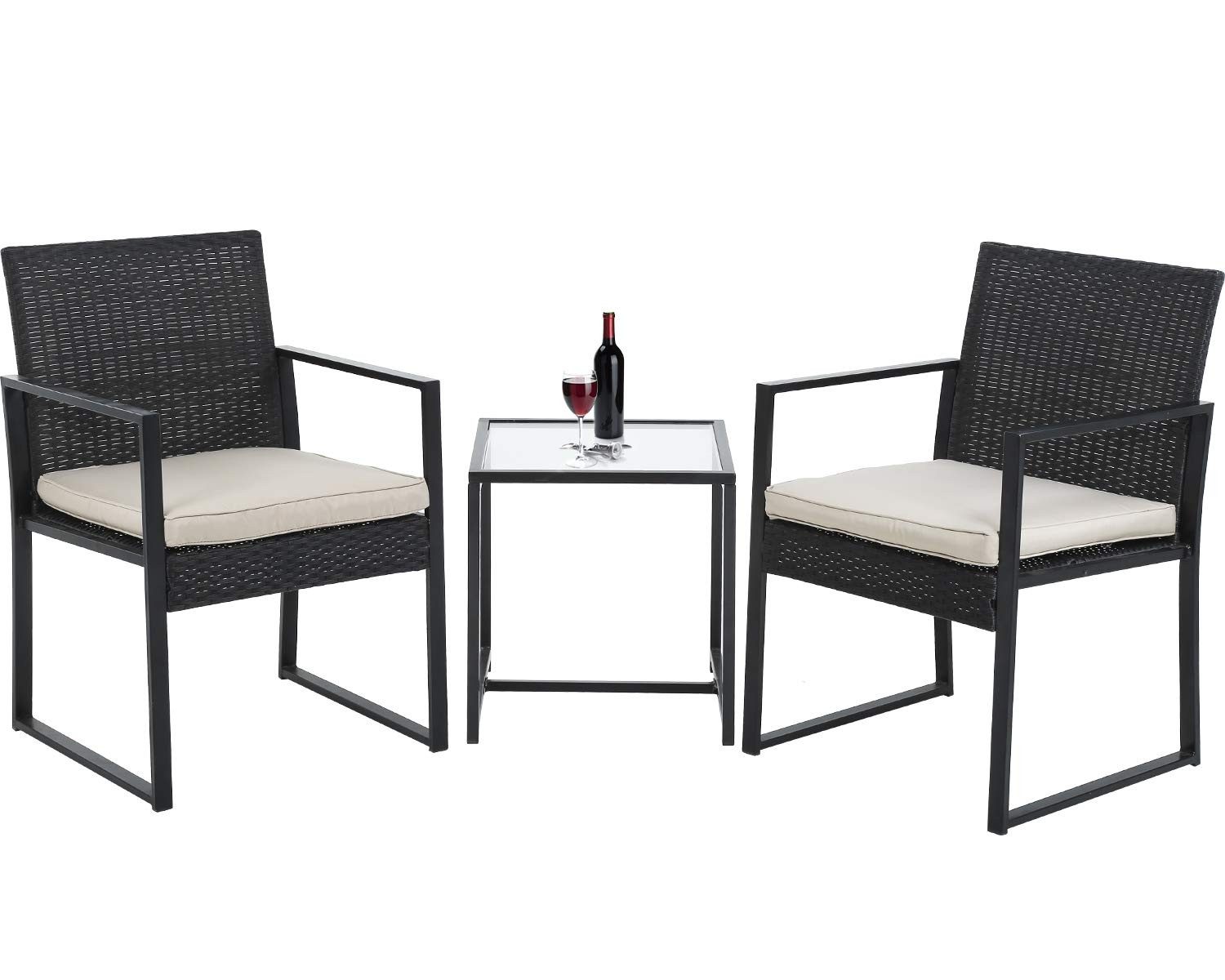 FDW Outdoor Patio Furniture Set,3 Pieces Wicker Modern Bistro Set Conversation