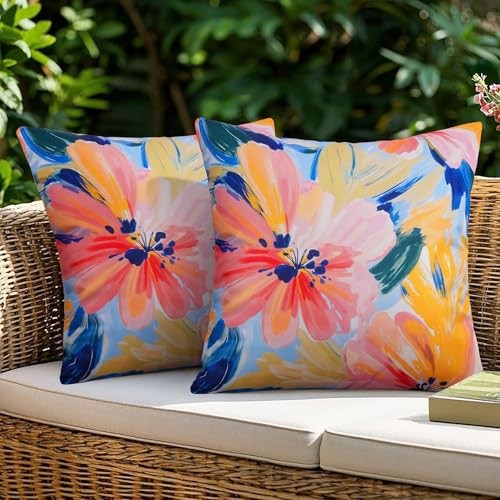 Waterproof Outdoor Throw Pillow Covers, 18″ x 18″ (Pack of 2) Vibrant Floral