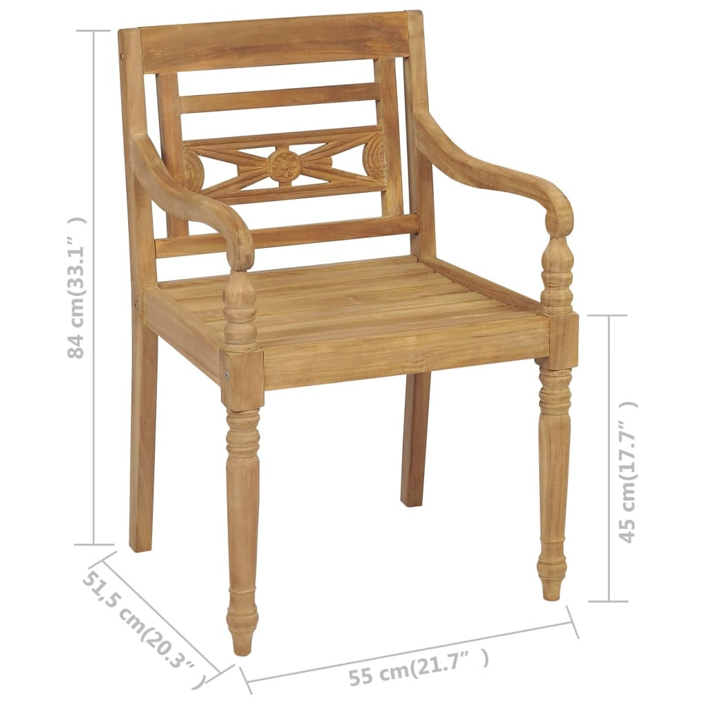 Batavia Chairs 2 pcs with Gray Cushions Solid Teak Wood