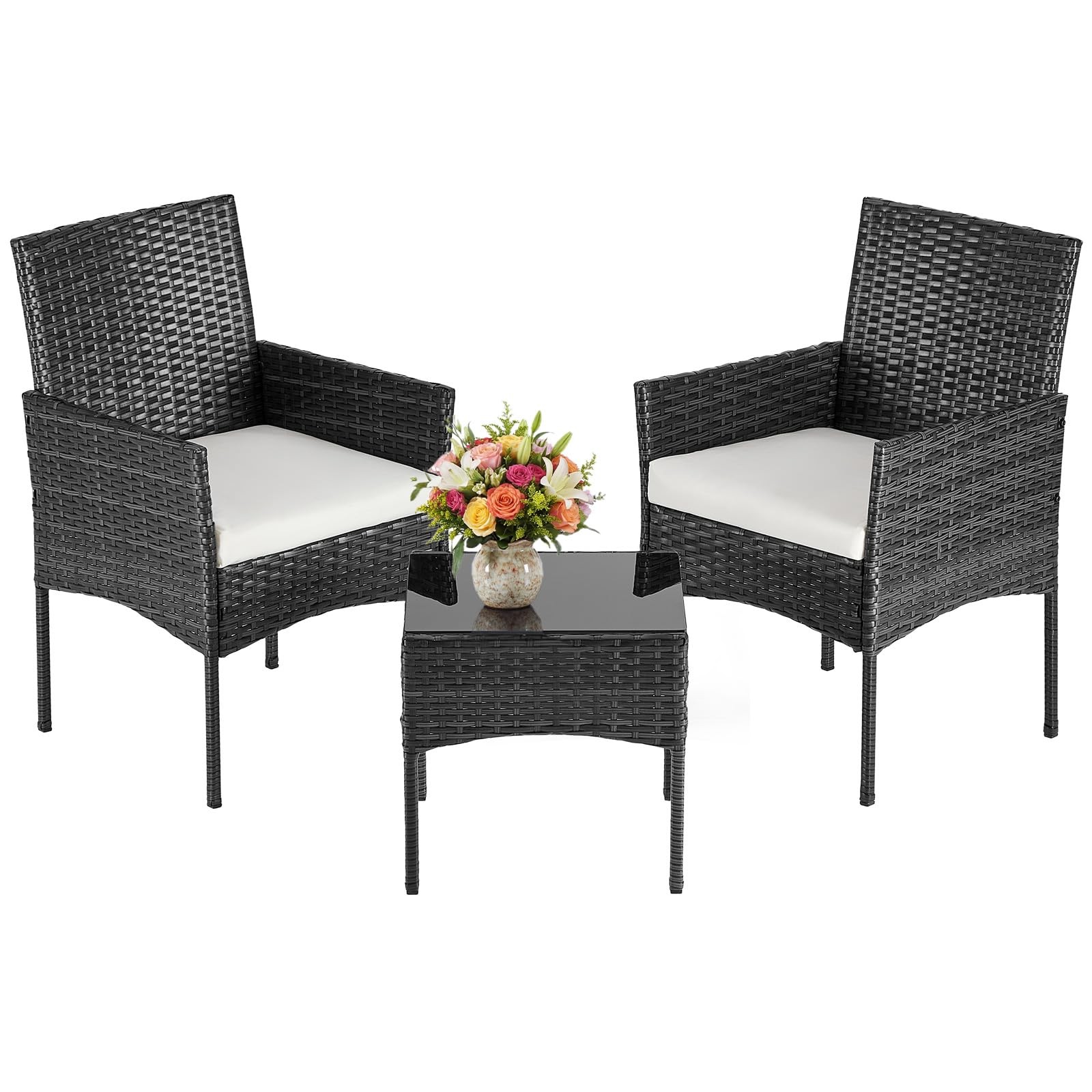 3-Piece Patio Furniture Set, All-Weather Outdoor Wicker Chairs with Removable…