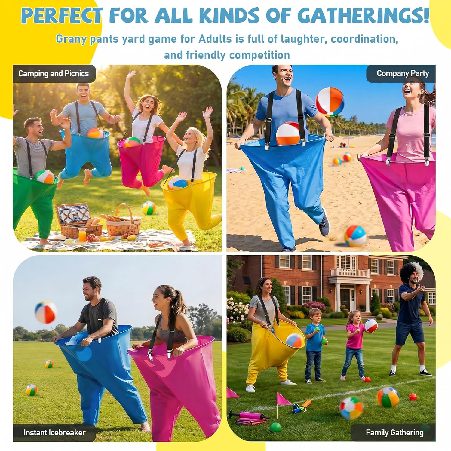 Granny Pants Yard Game Set Outdoor for Adults,4-Color Giant Pants Outdoor Game S