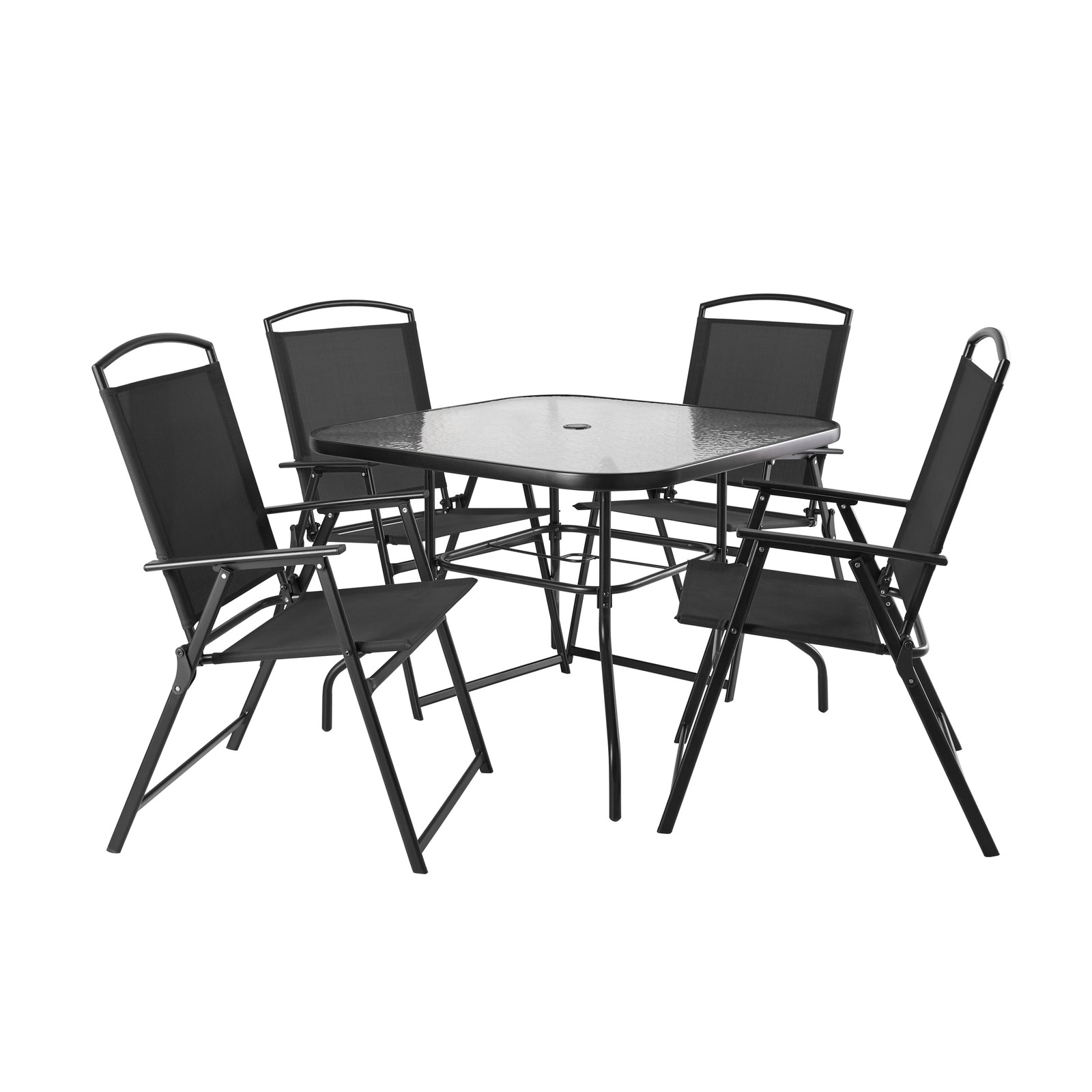 Black 6 Piece Outdoor Patio Furniture Set Table & Chairs With Umbrella Clearance
