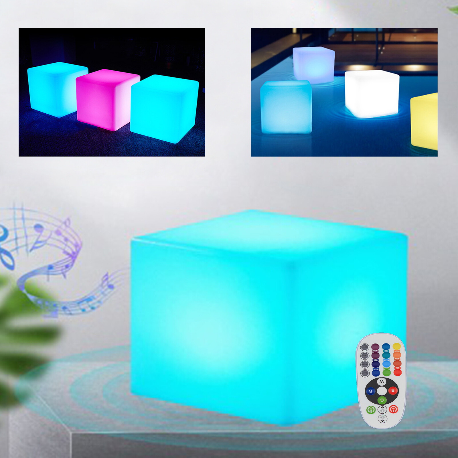 17″ LED Cube Light Pub Bar Stool W/Remote Control 16 RGB Colors Changing Chair