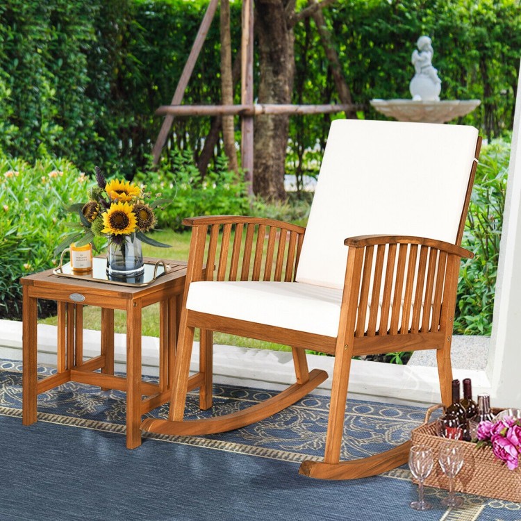 360lb Capacity Acacia Rocker Set Teak 35.5x25x37in Chair + 18x18x19in Table
