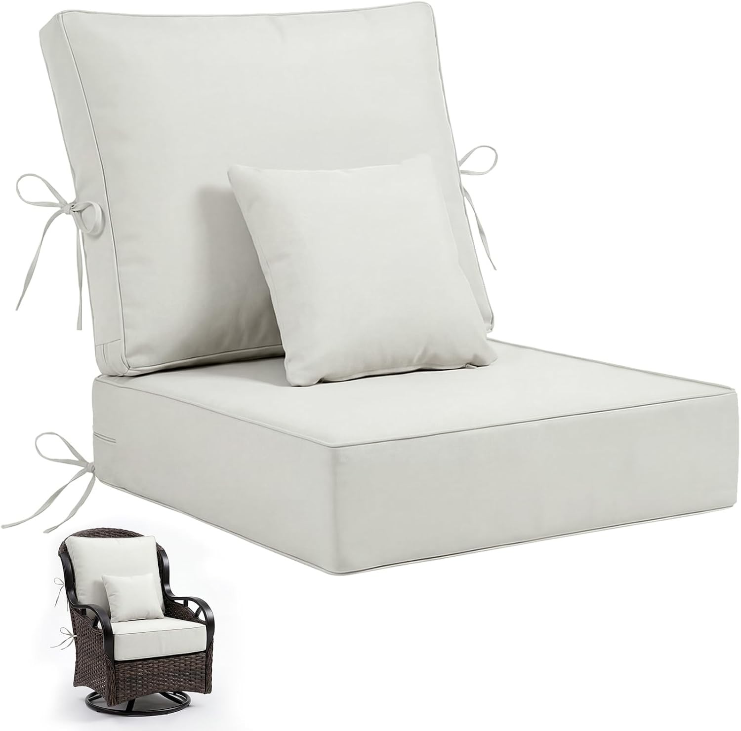 24 x 24 x 6 inch Outdoor Chair Cushions Set, Patio Chair Cushions with Removable