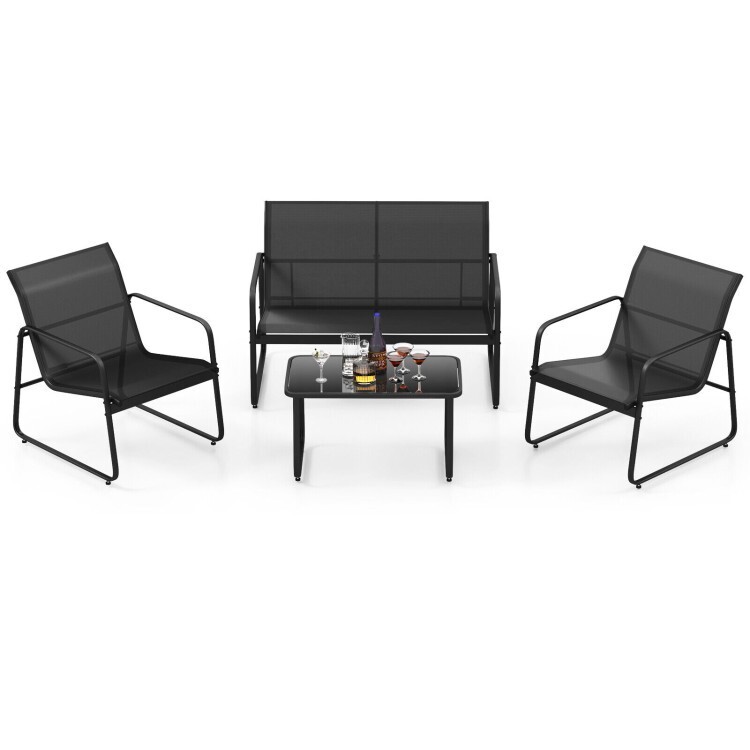 4PCS Outdoor Garden Conversation Furniture Set With Tempered Glass Coffee Table