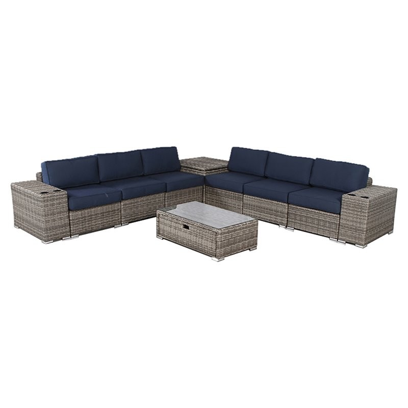 Living Source International 10-Piece Wicker Sectional Set with Cushions in Navy