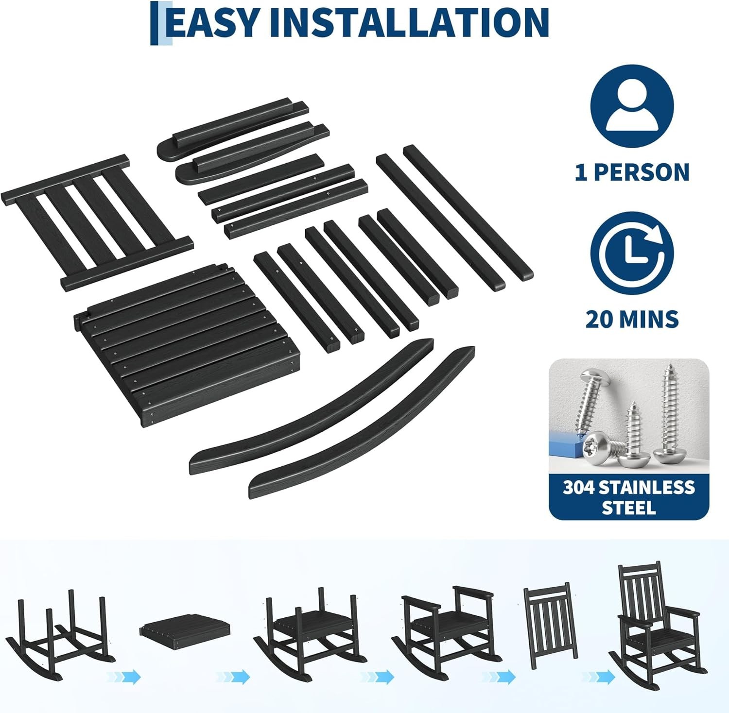 Set of 3 Outdoor Rocking Chair with Side Table HDPE Patio Furniture Rocker Chair