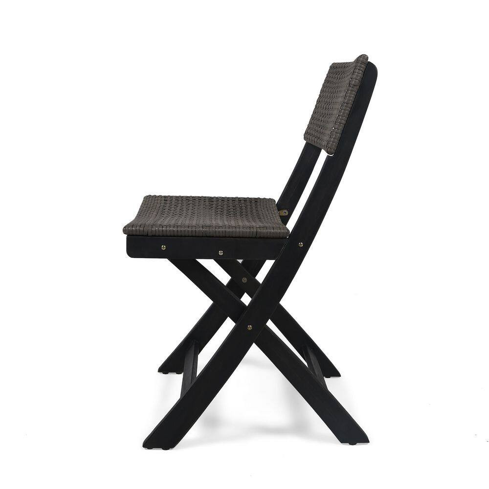 Set of 2 Outdoor Acacia Foldable Wicker Chairs, Grey + Brown, for Restaurants, P