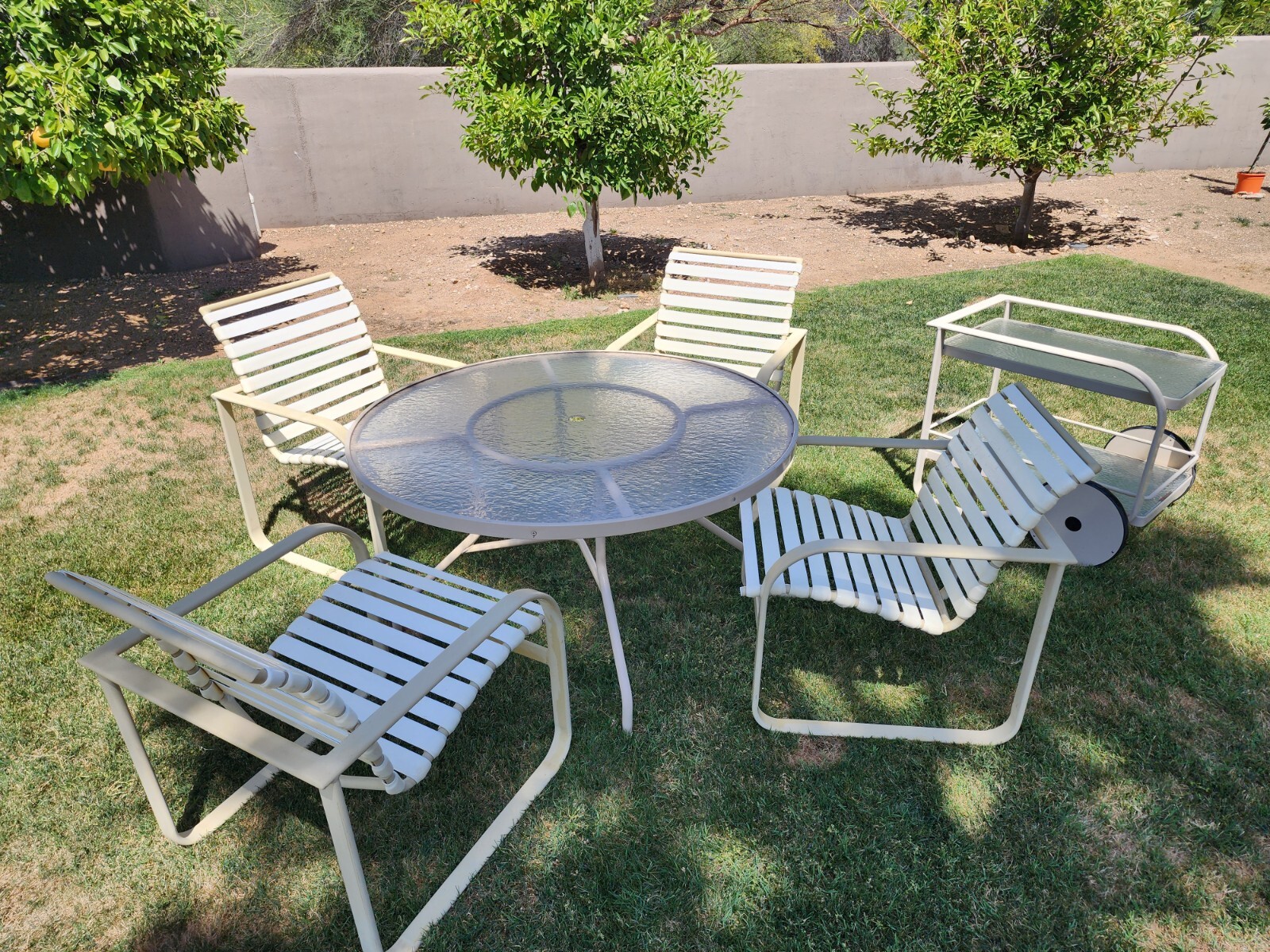 Vintage Richard Frinier for Brown Jordan Outdoor Table Set + Bar Cart “Quantum”