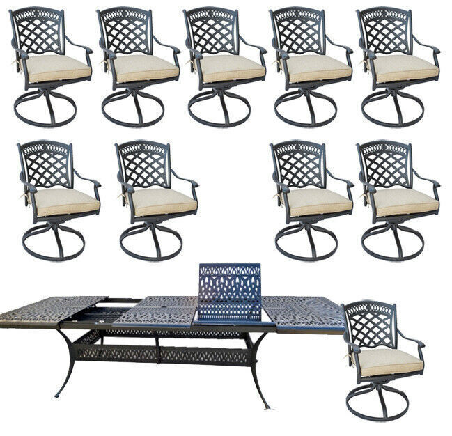 11 piece outdoor dining set cast aluminum powder coated 132 extension table.