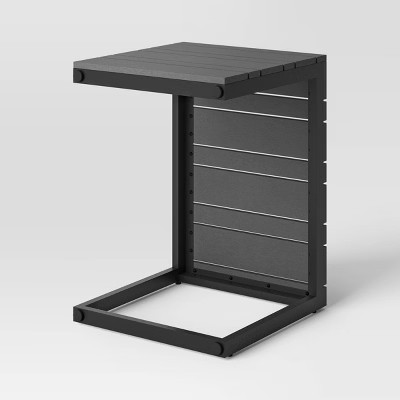 Esker Recycled Resin Rectangle C-Shaped Patio Accent Table Gray – Threshold
