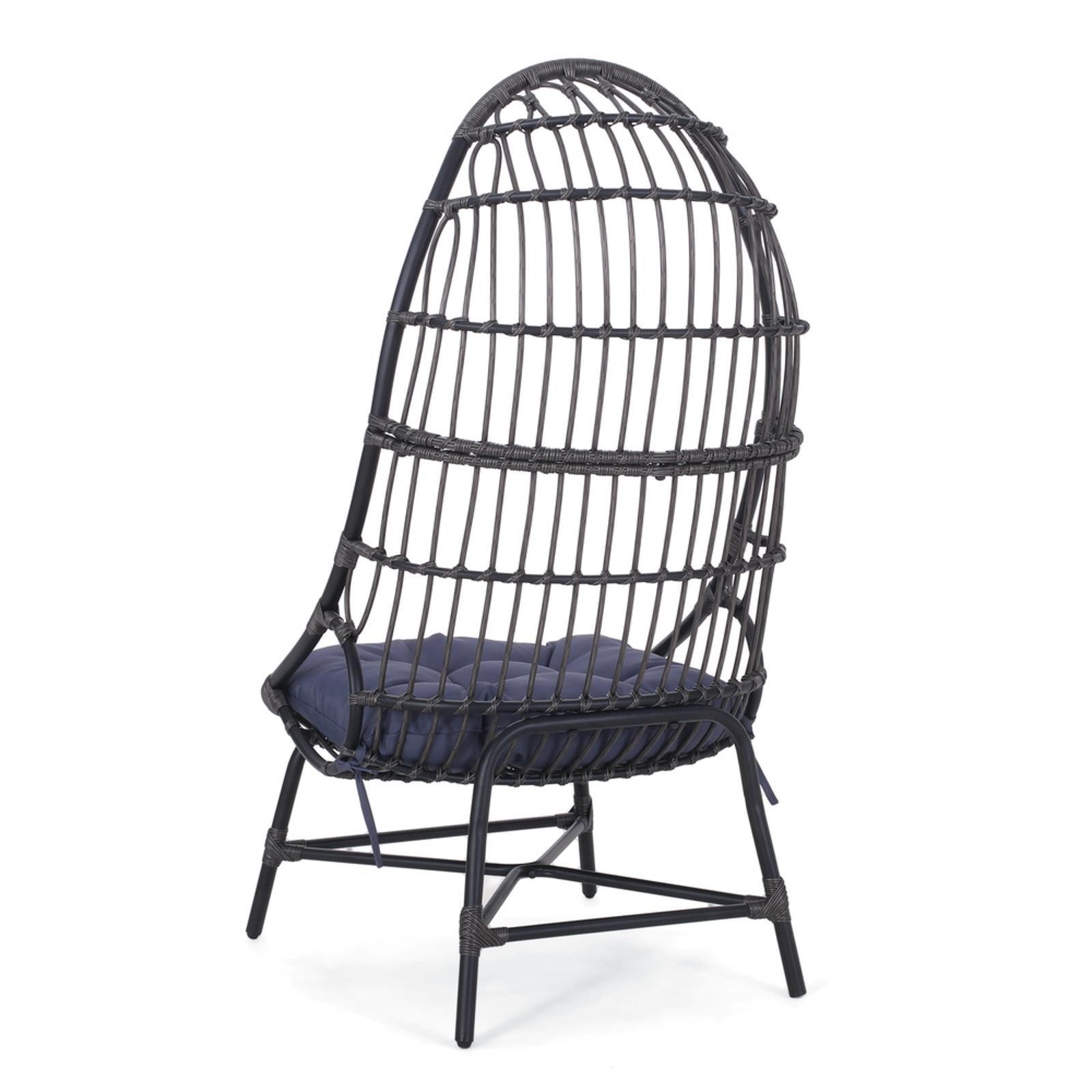 Chair: Chic Oval Wicker Basket Chair with Iron Frame, Cushioned Seat for Comfort