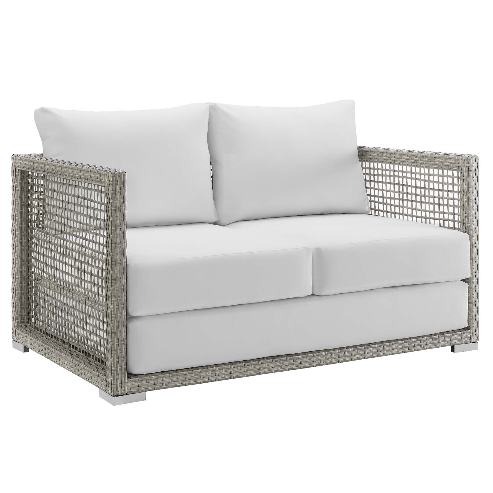 Modway Aura 3 Piece Outdoor Patio Wicker Rattan Set in Gray White