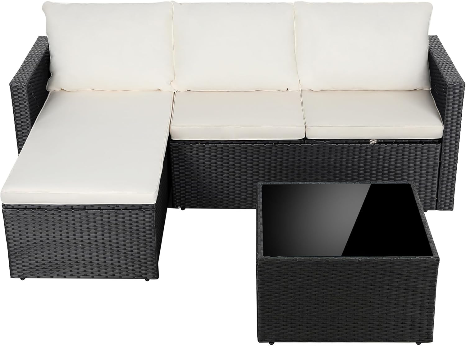 4 Pieces Patio Furniture Set, 2-In-1 Convertible Sectional Sofa & Chaise Lounge,