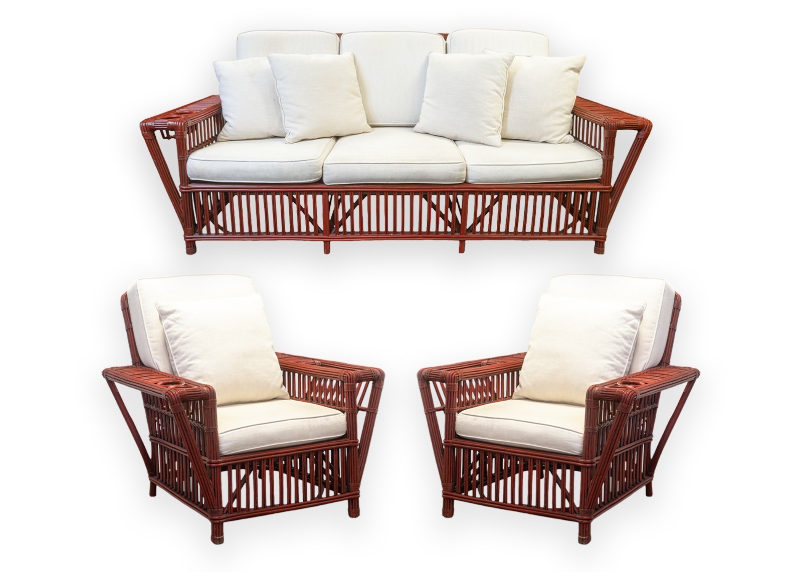 Vintage Palecek President’s Sofa & Chair 3 Piece Rattan Patio Sofa & Chair Set