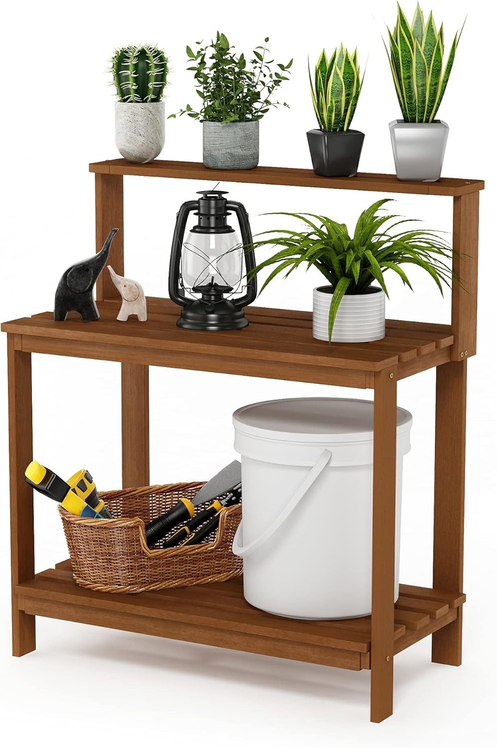 FG17478 Tioman Outdoor Patio Furniture Hardwood Potting Bench, Natural
