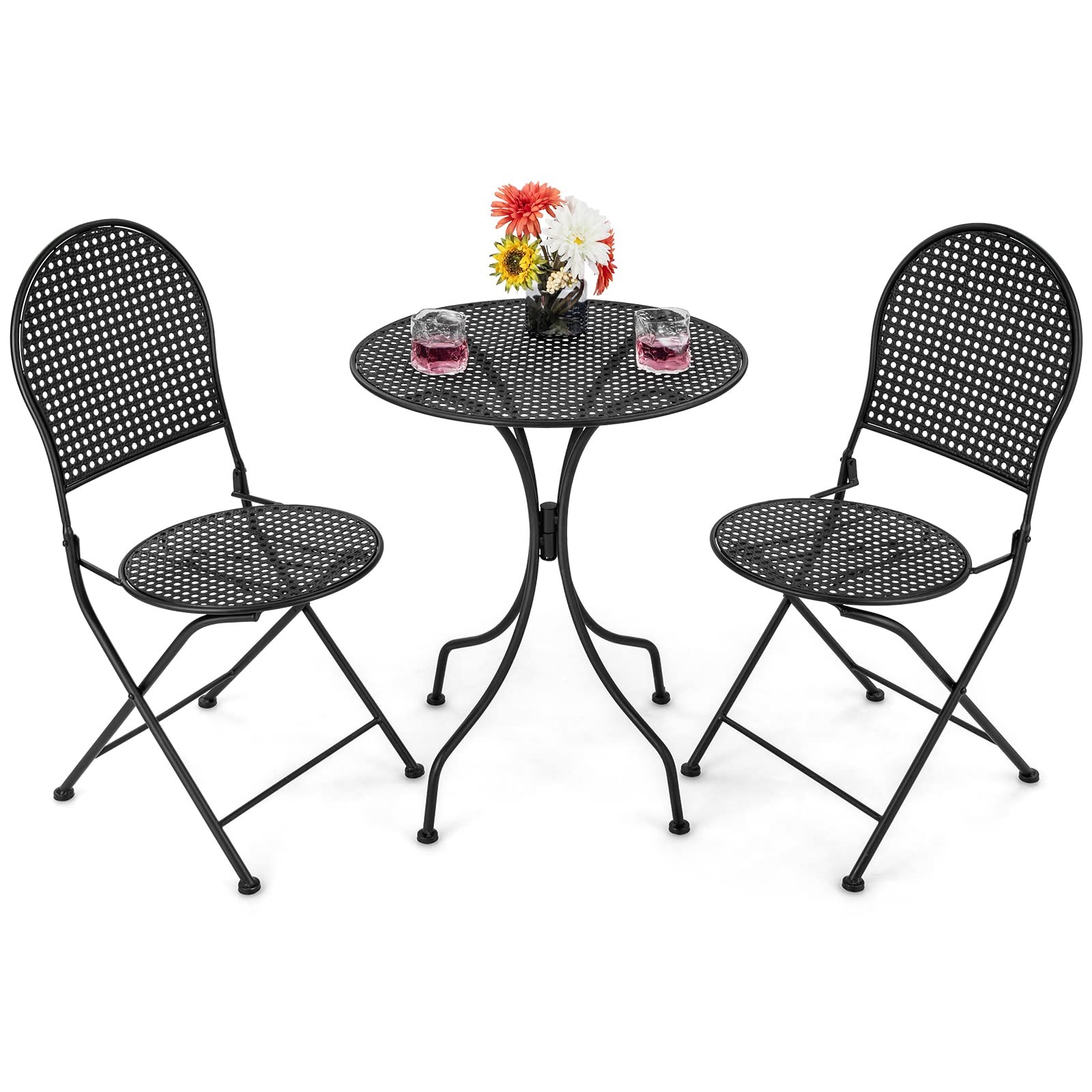 Giantex 3 Pieces Patio Bistro Set Outdoor Dining Table Set for 2, 1 Round with